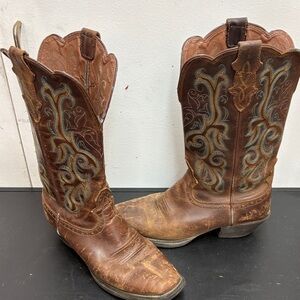 Justin Boots Brown Leather Western Embroidered Heeled Boots